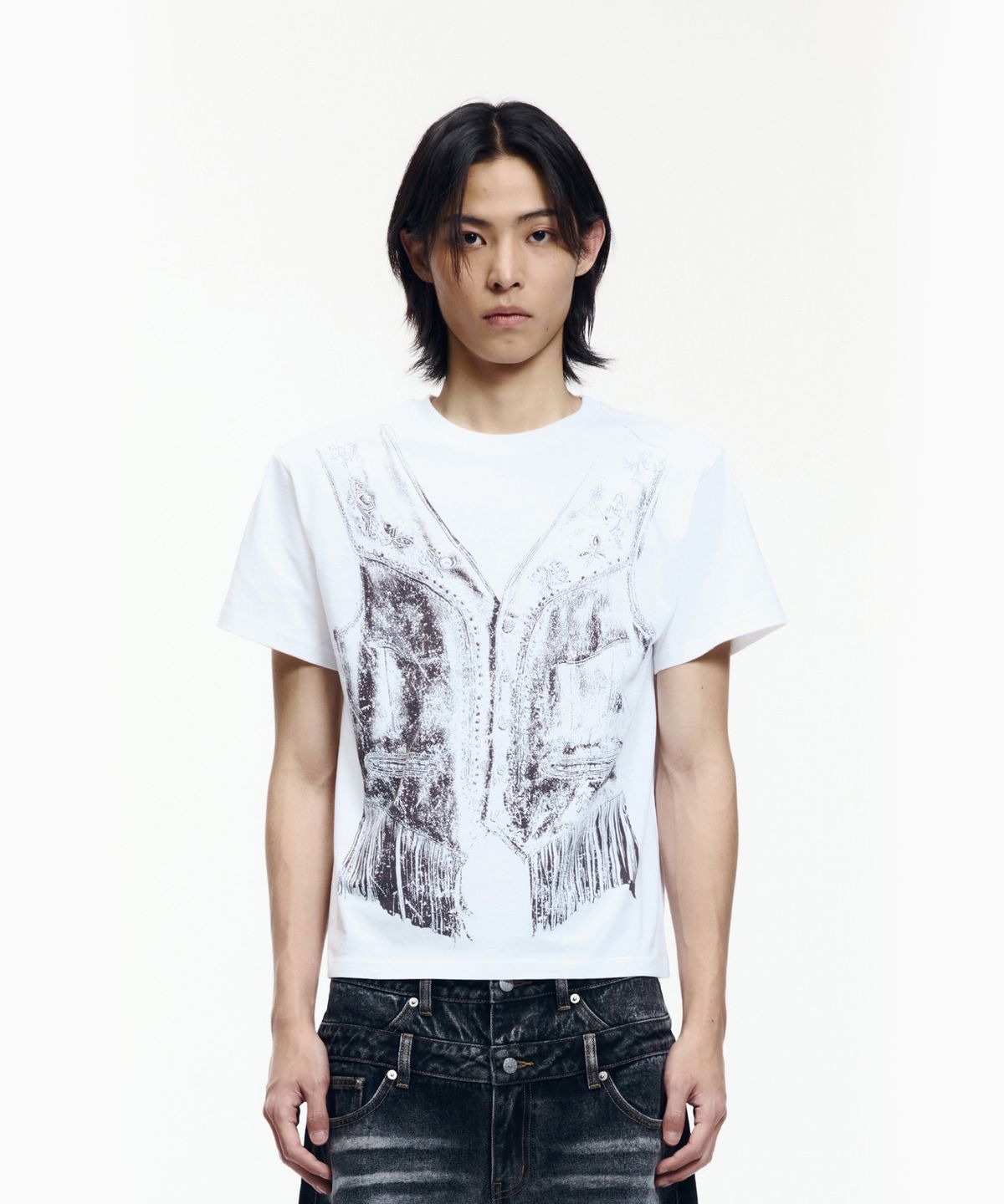 아캄(AAKAM) Western Vest Half Top (White)