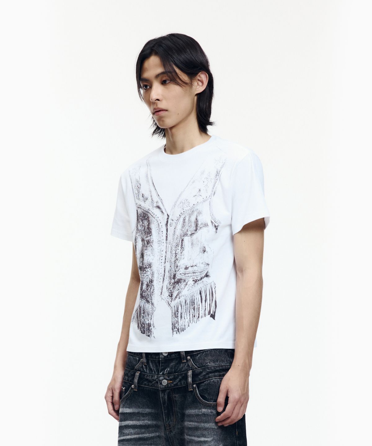 아캄(AAKAM) Western Vest Half Top (White)