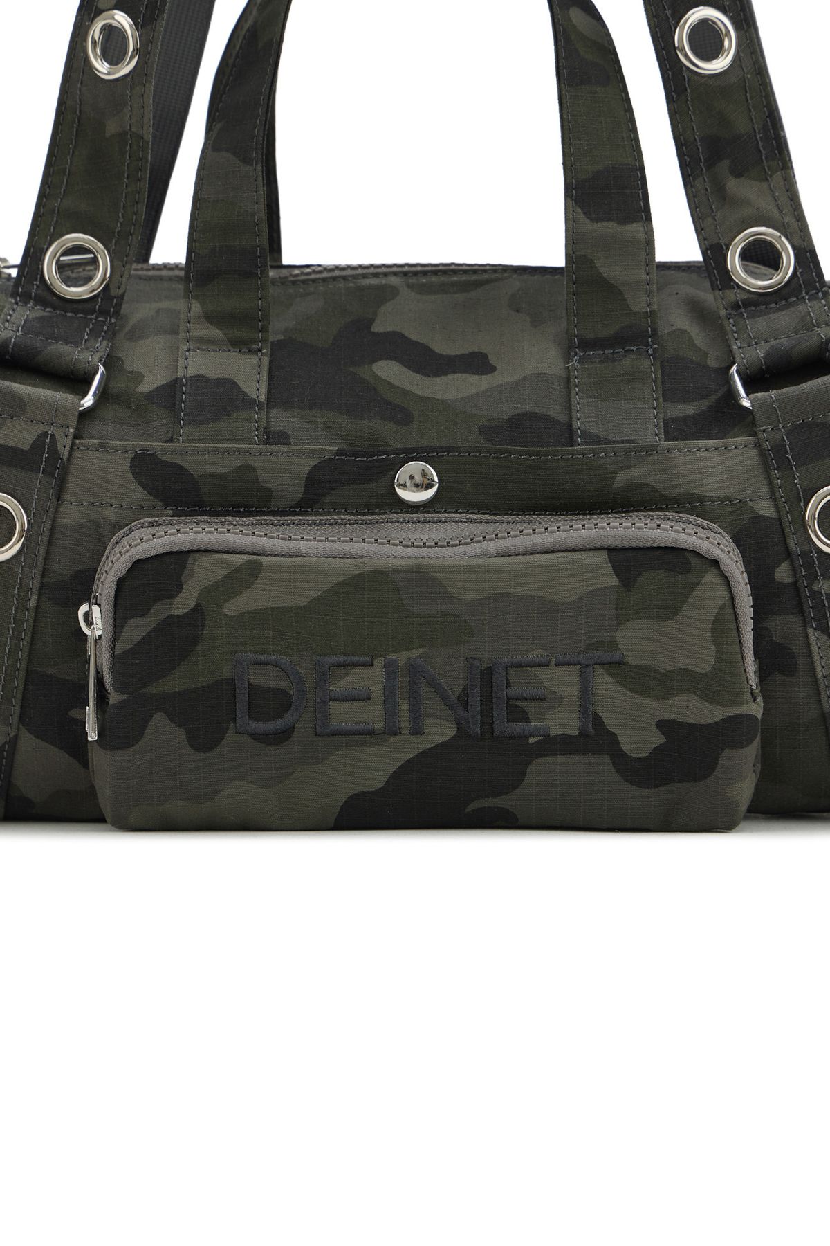 다이닛(DEINET) EYELET CAMOUFLAGE MINI DUFFLE BAG IN CHARCOAL