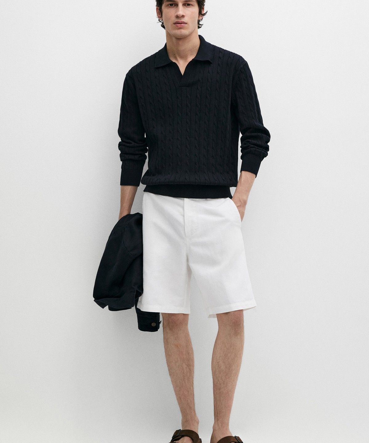 마시모두띠(MASSIMO DUTTI) 100% 코튼 케이블 니트 폴로 스웨터