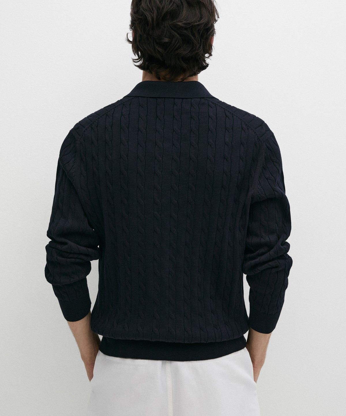 마시모두띠(MASSIMO DUTTI) 100% 코튼 케이블 니트 폴로 스웨터