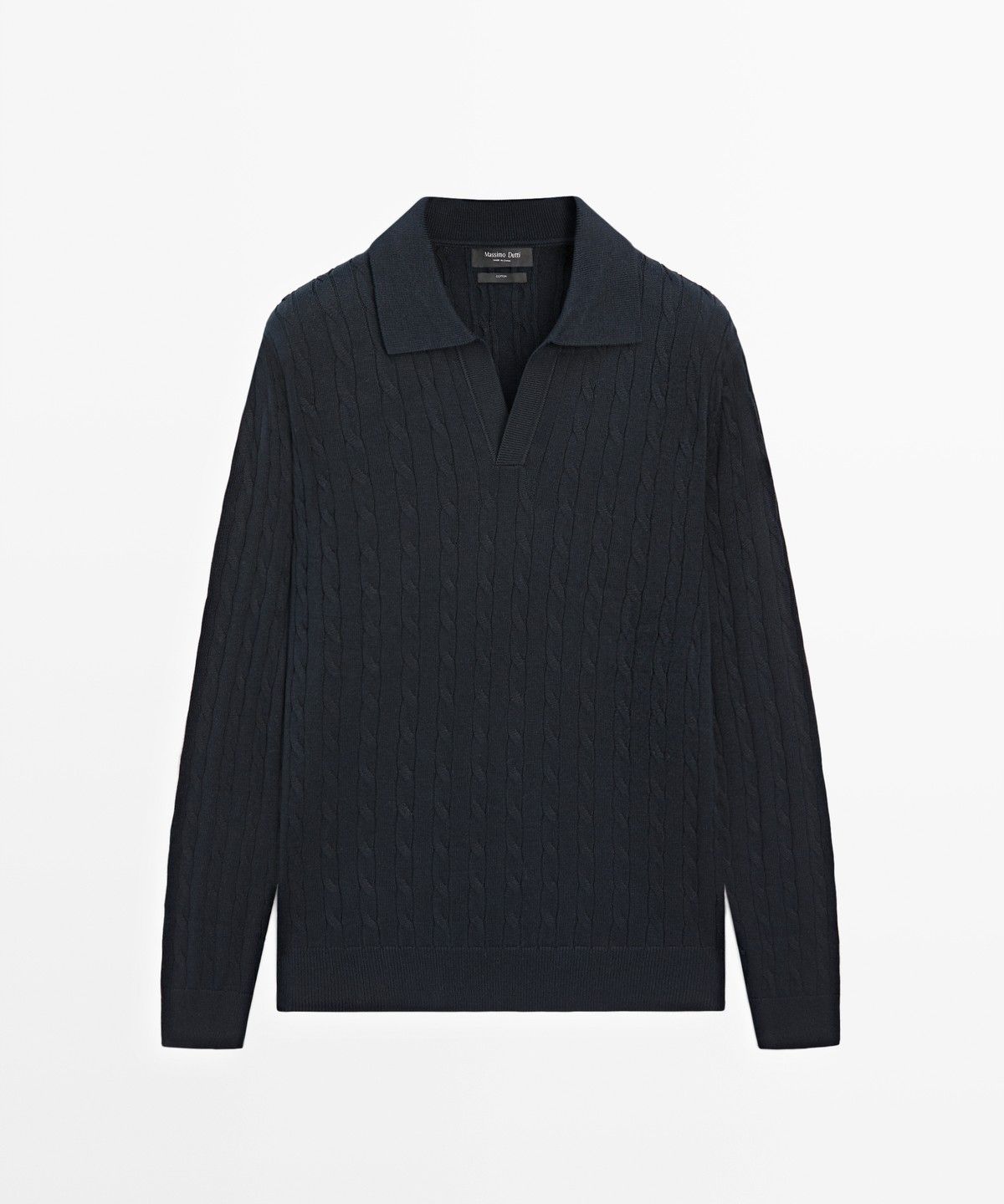 마시모두띠(MASSIMO DUTTI) 100% 코튼 케이블 니트 폴로 스웨터