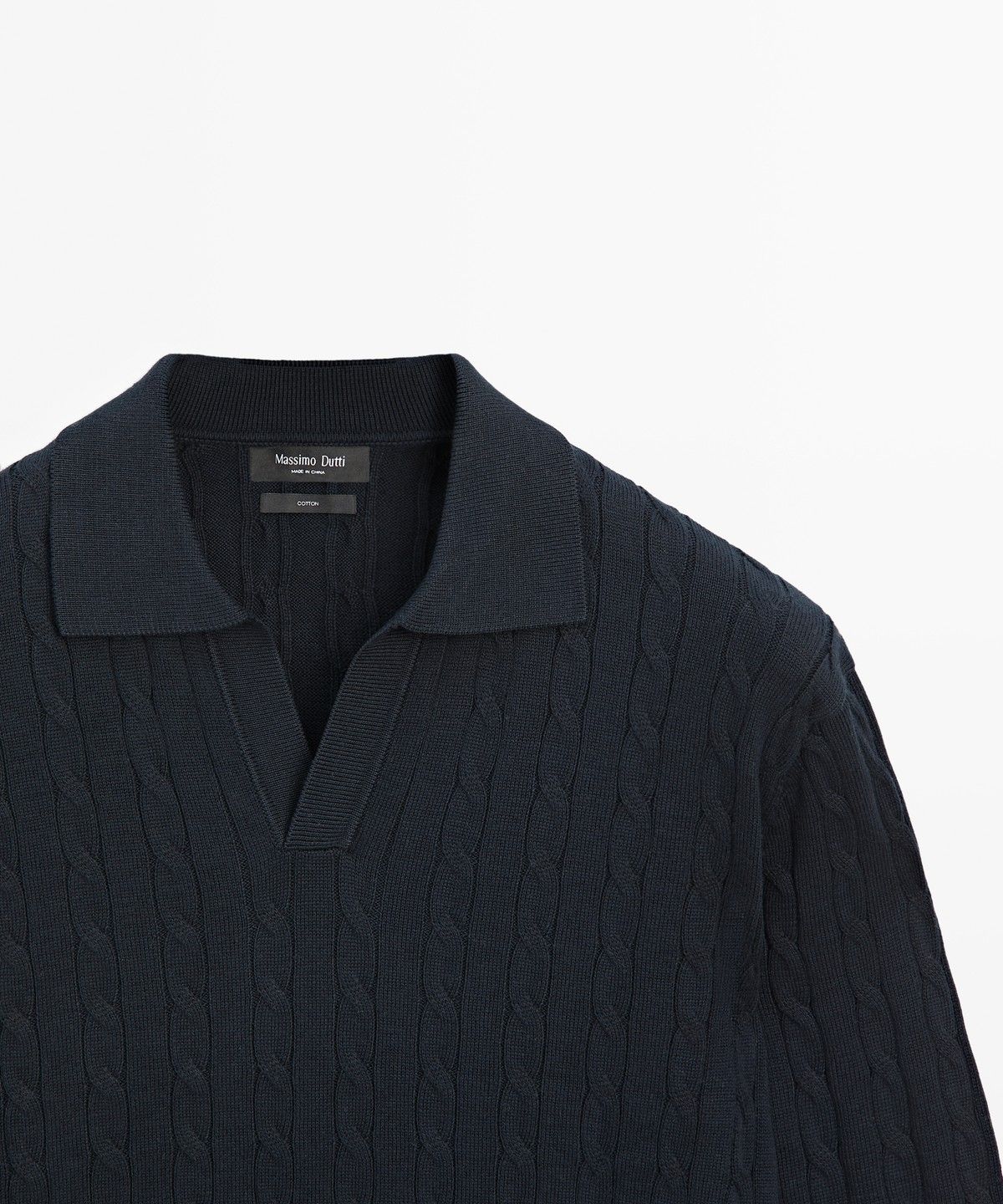 마시모두띠(MASSIMO DUTTI) 100% 코튼 케이블 니트 폴로 스웨터
