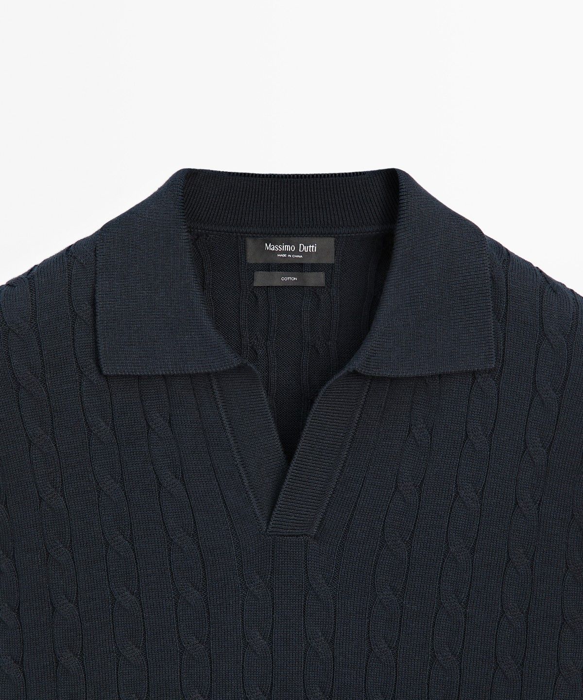 마시모두띠(MASSIMO DUTTI) 100% 코튼 케이블 니트 폴로 스웨터