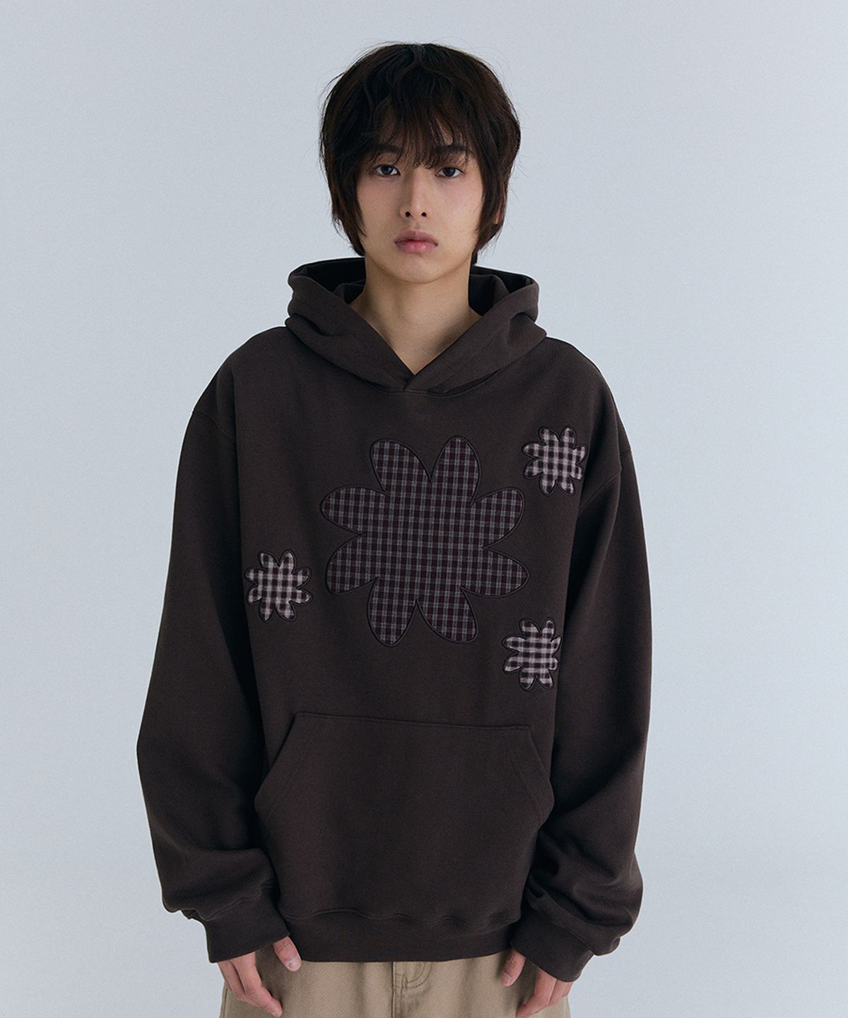 큐로랩(QUROLAB) SUN APPLIQUE SWEAT HOODIE(BROWN)