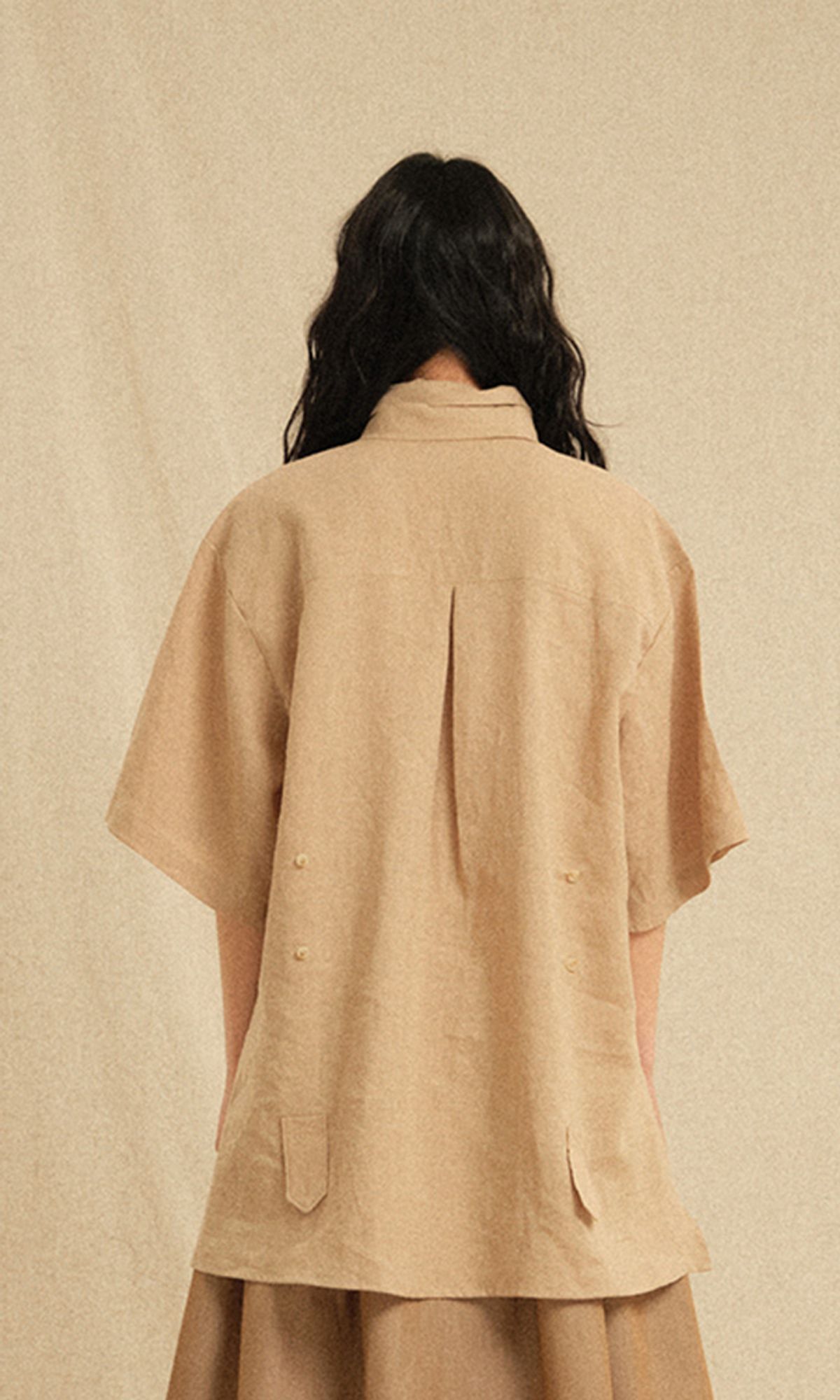 레큘리(RECULER) Bijo Point Short-Sleeved Shirts Beige (Ver. Tie)