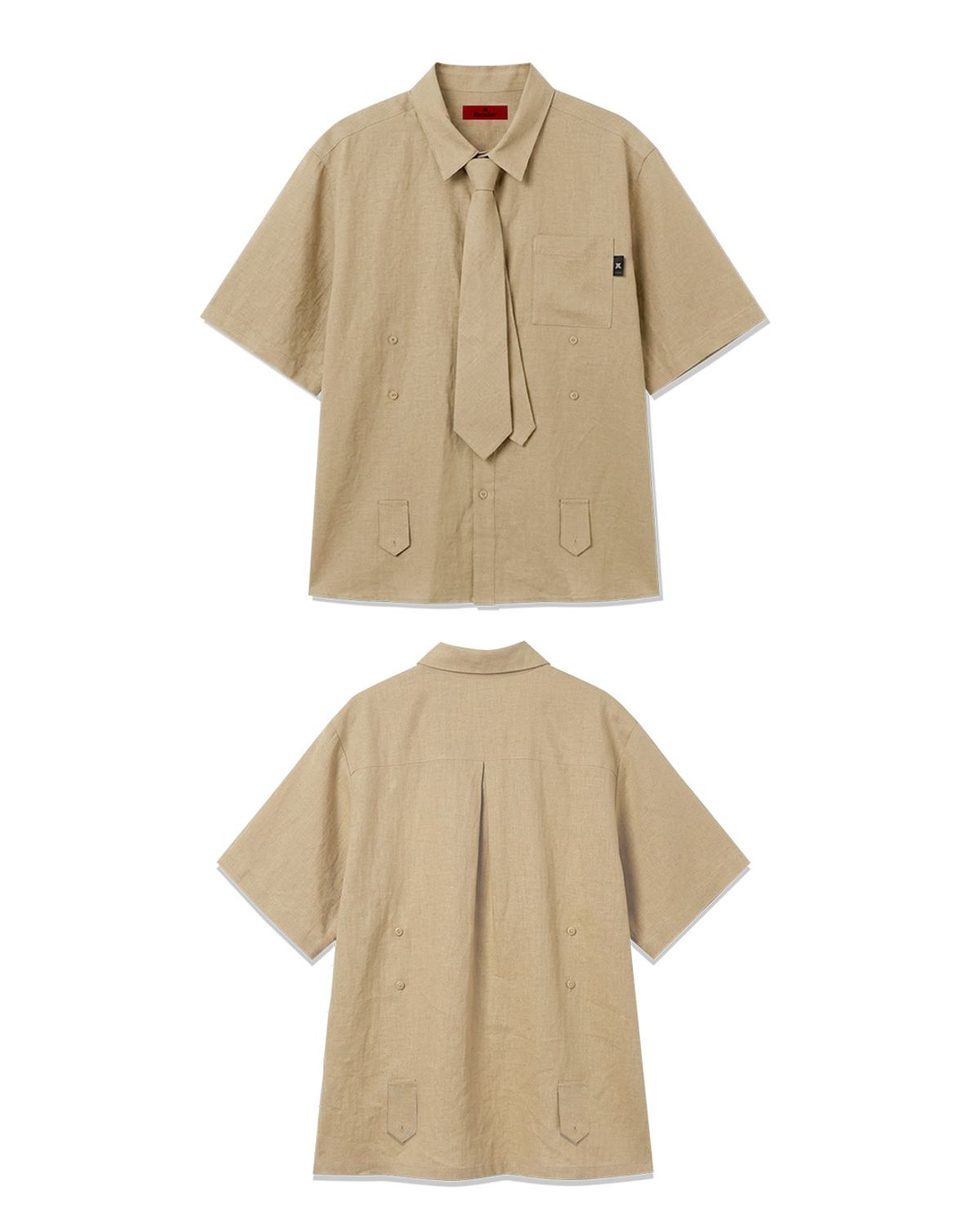 레큘리(RECULER) Bijo Point Short-Sleeved Shirts Beige (Ver. Tie)