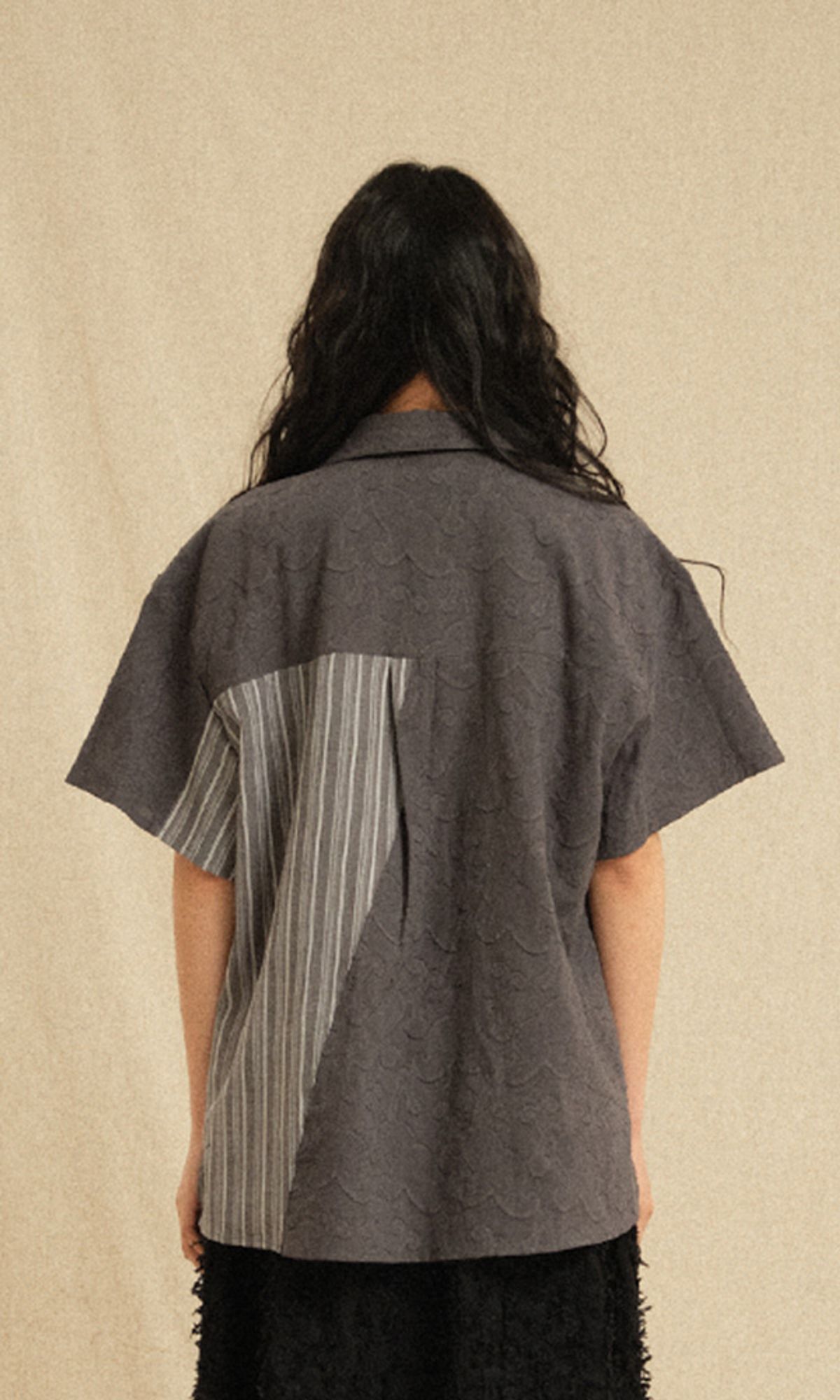 레큘리(RECULER) Ethnic Coloring Open Collar Shirts Grey (Ver. 26ss)
