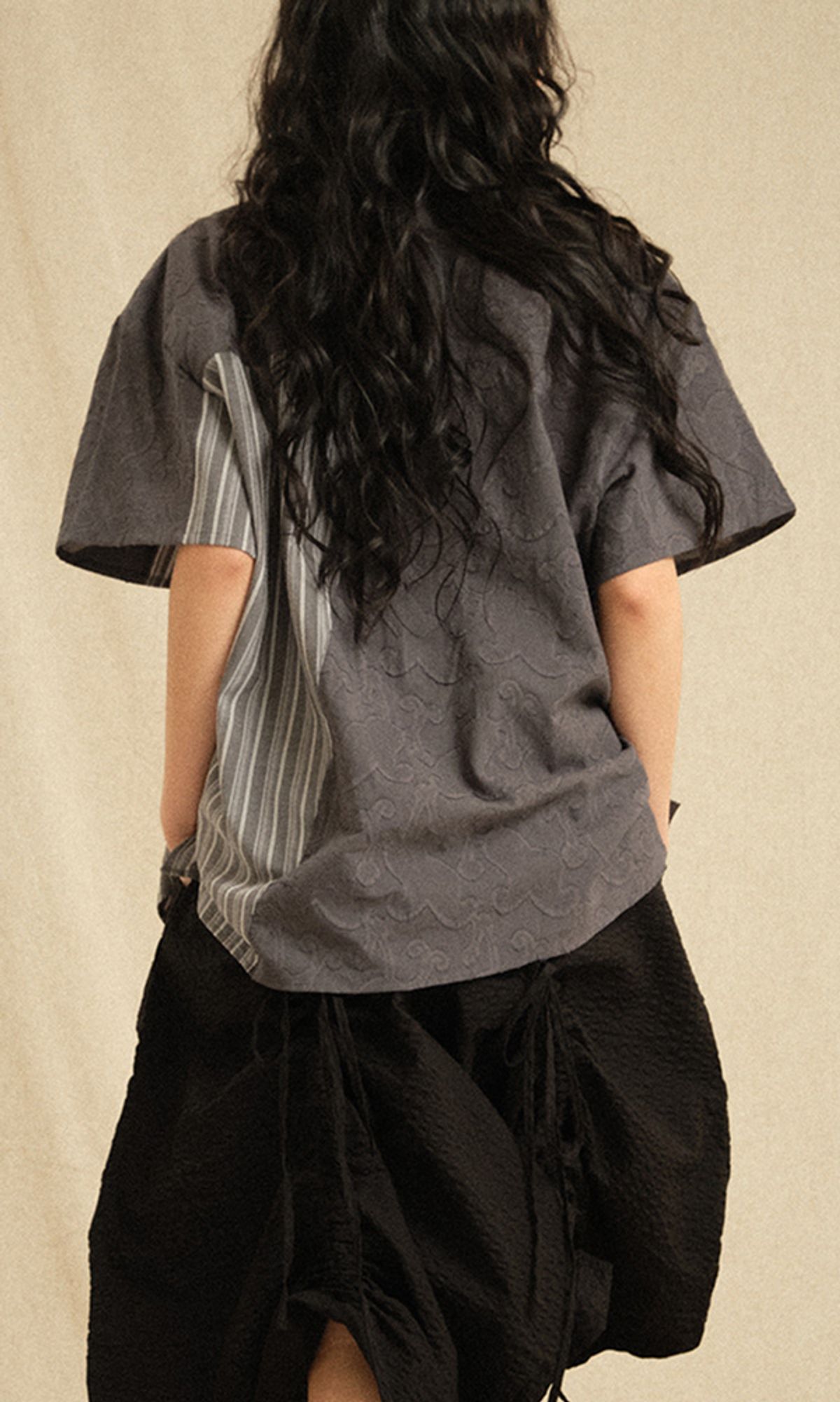 레큘리(RECULER) Ethnic Coloring Open Collar Shirts Grey (Ver. 26ss)