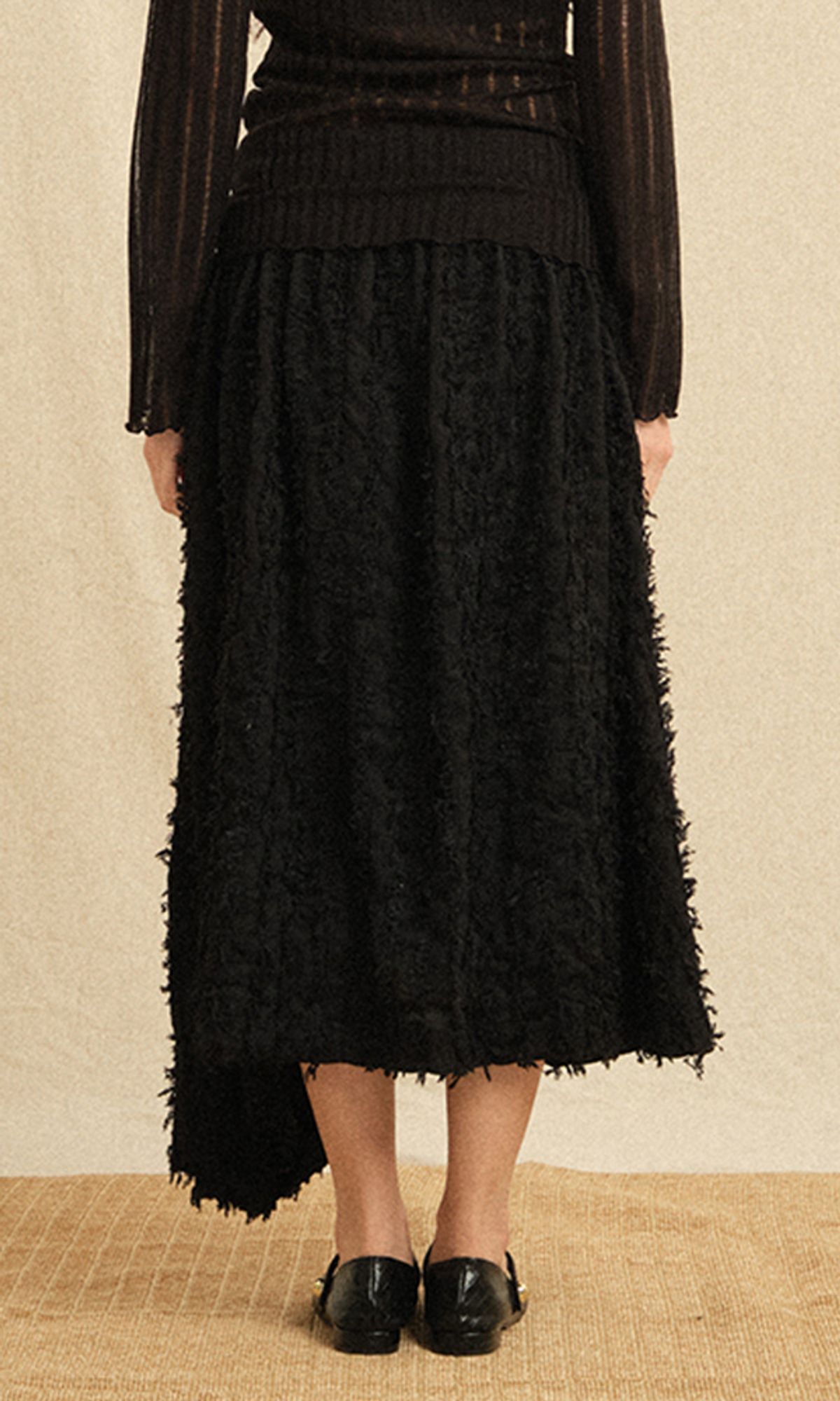 레큘리(RECULER) Ethnic drape long skirt Black