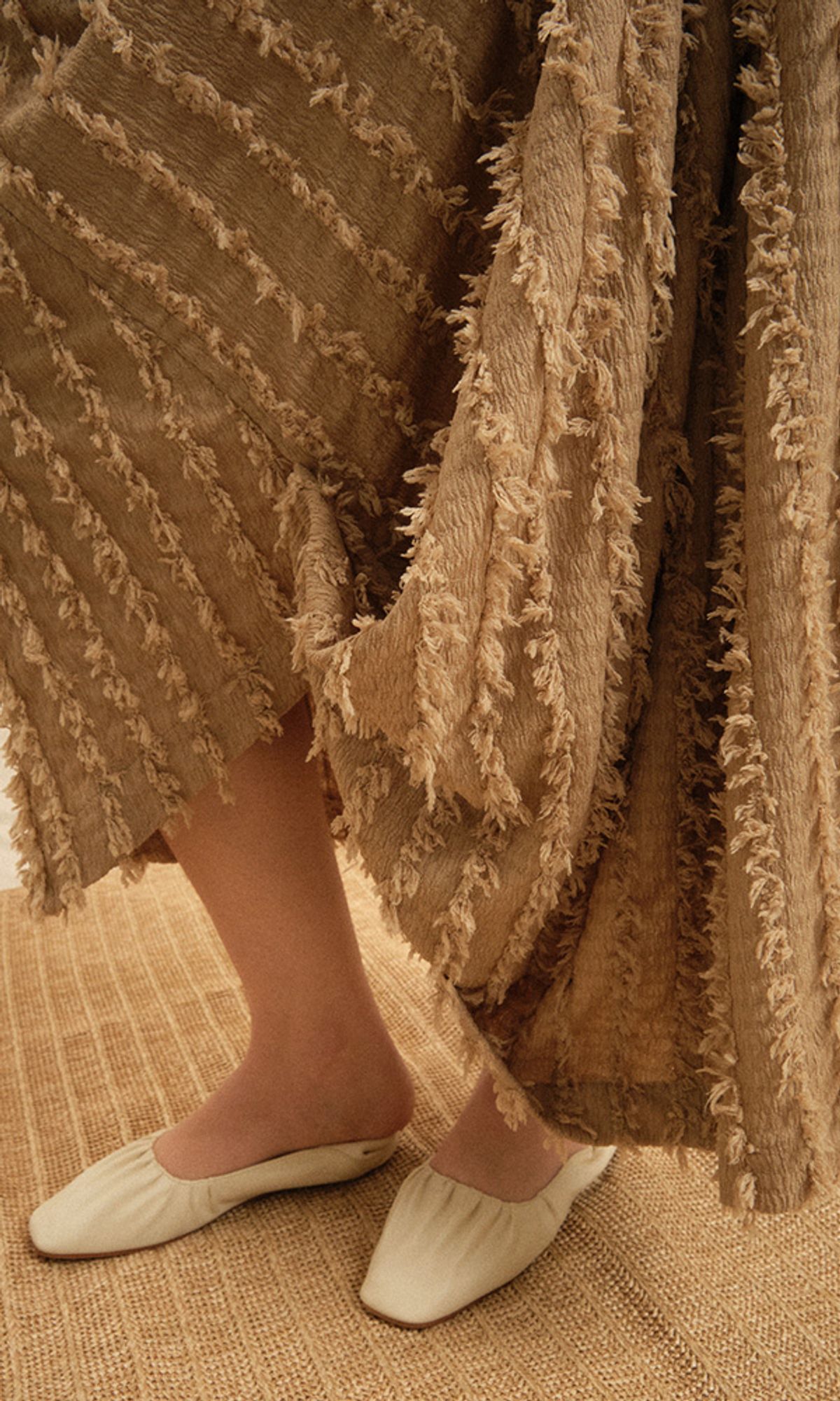 레큘리(RECULER) Ethnic drape long skirt Beige