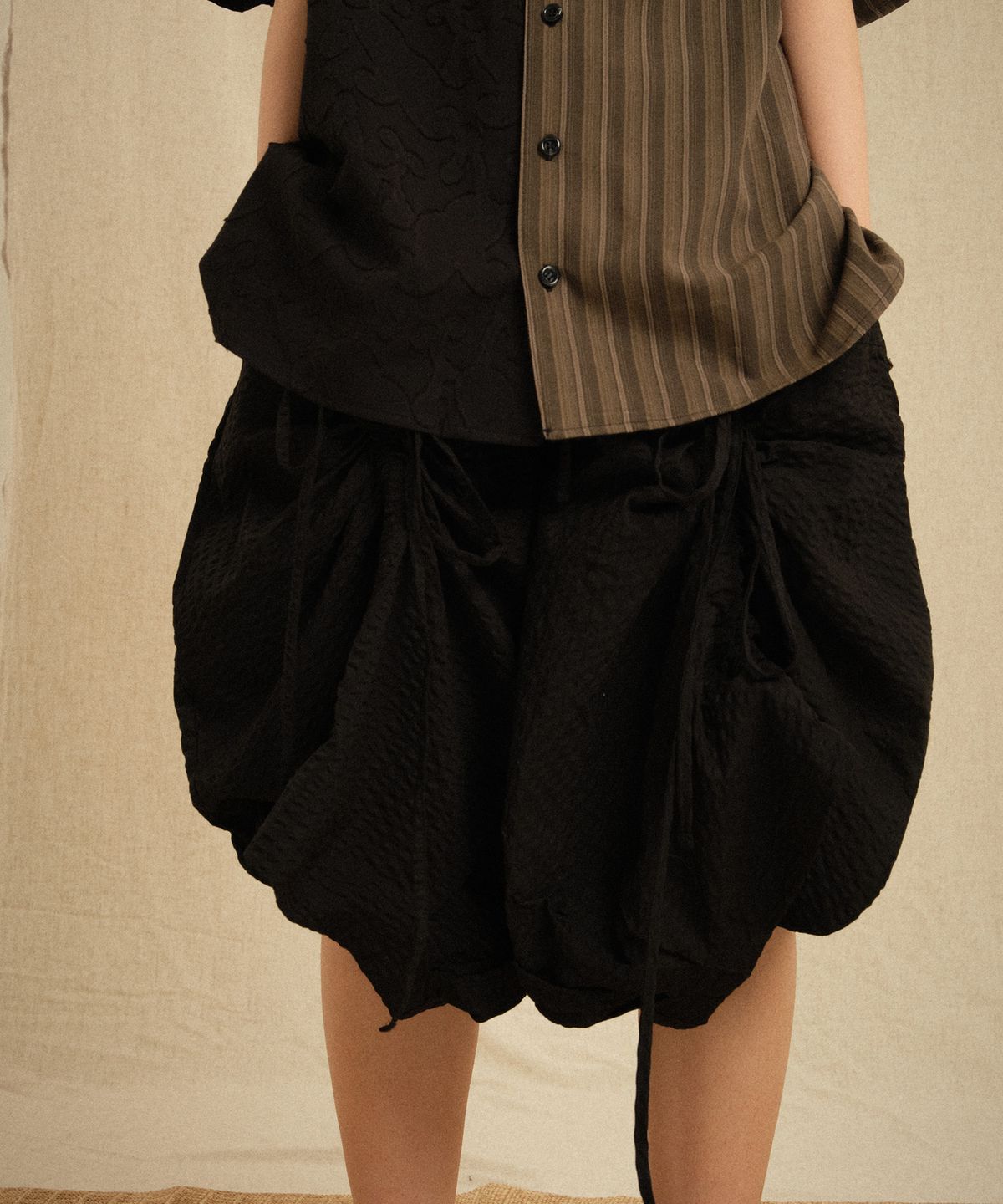 레큘리(RECULER) Shirring Skirt Pants  Black