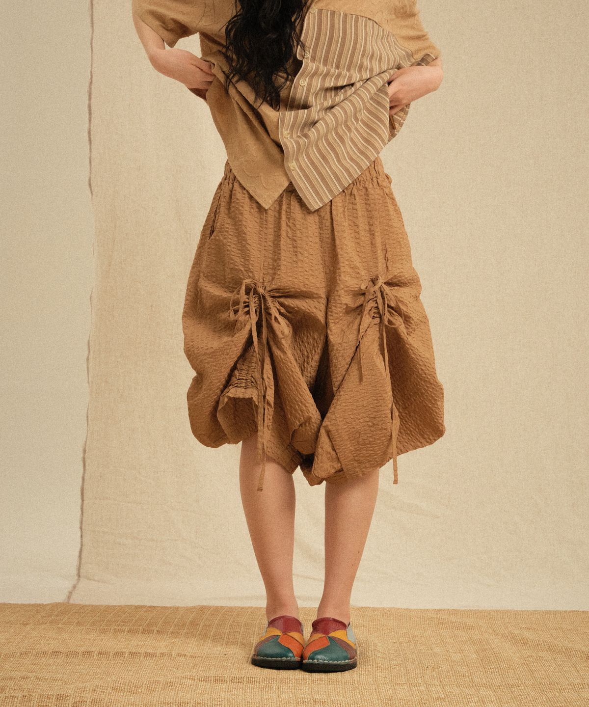 레큘리(RECULER) Shirring Skirt Pants  Brown