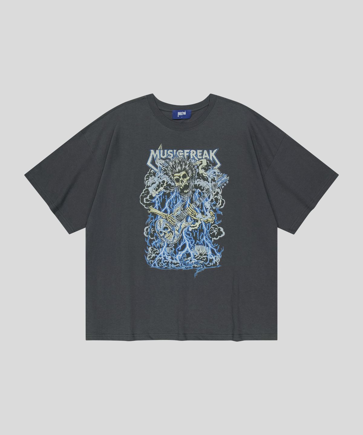뮤직프리크(MUSICFREAK) Lightning Riff Skull T-Shirt - Charcoal