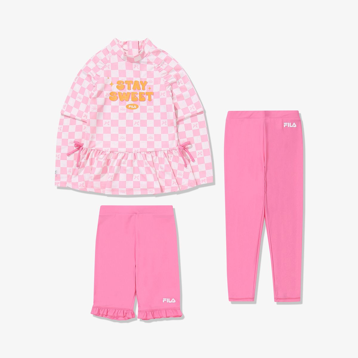 휠라 키즈(FILA KIDS) 여아 체크 3PCS 래시가드 세트
