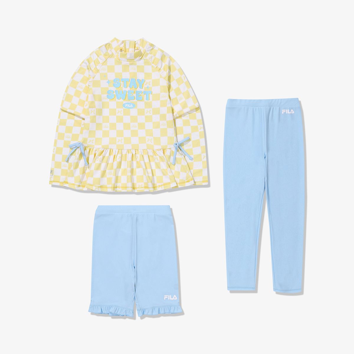 휠라 키즈(FILA KIDS) 여아 체크 3PCS 래시가드 세트