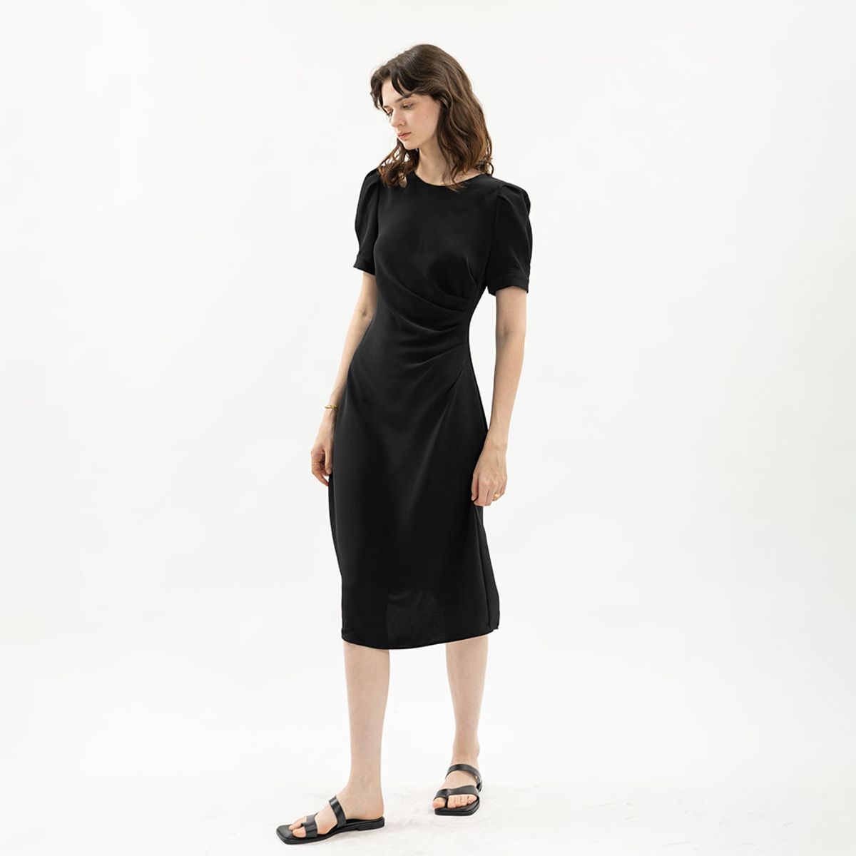 웬스데이딜라잇(WEDNESDAY DELIGHT) WD_Minimal drape puff sleeve dress_BLACK