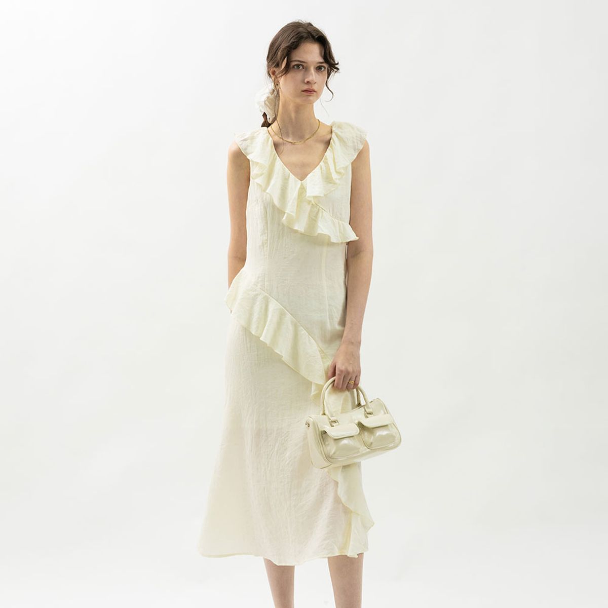 웬스데이딜라잇(WEDNESDAY DELIGHT) WD_Wave frill dot long dress_2color