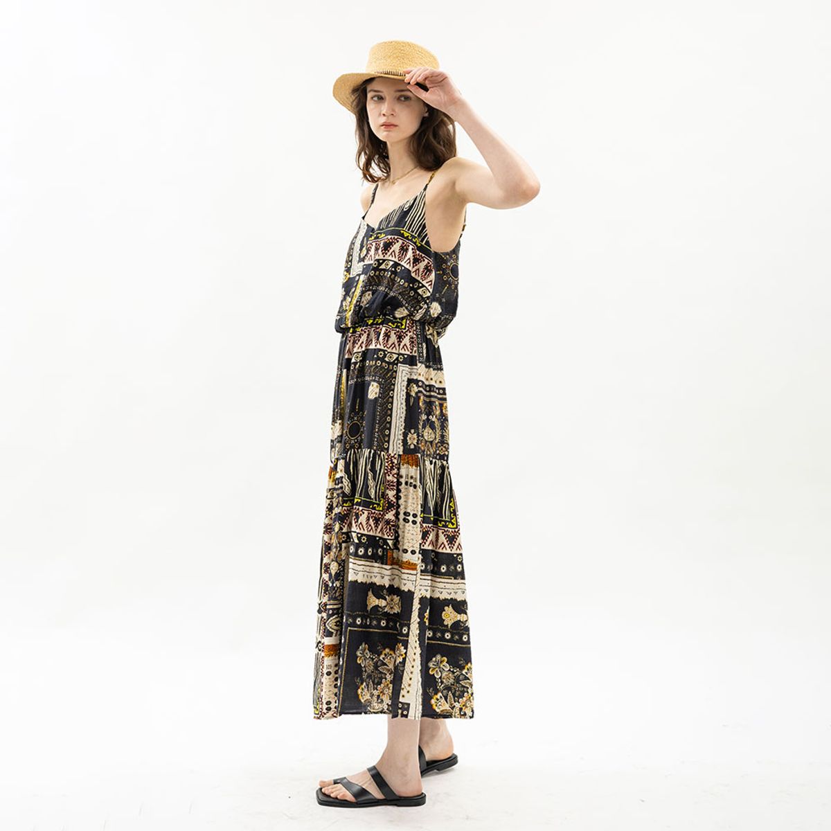 웬스데이딜라잇(WEDNESDAY DELIGHT) WD_Ethnic patchwork slip dress_BLACK