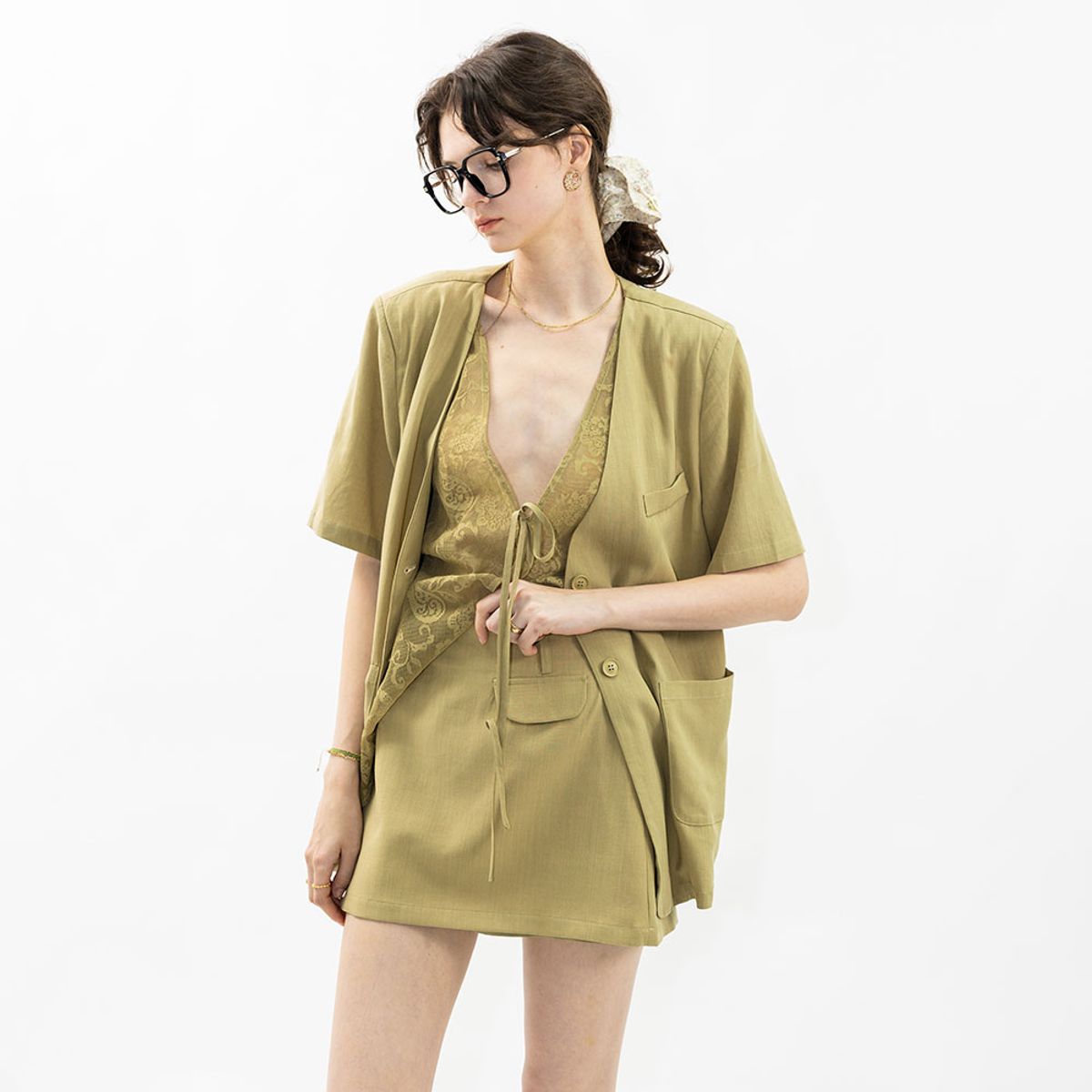 웬스데이딜라잇(WEDNESDAY DELIGHT) WD_Linen blend lace jacket and skirt set_3color