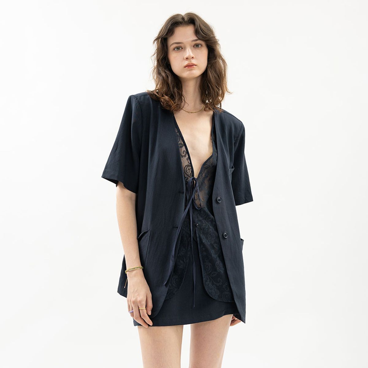 웬스데이딜라잇(WEDNESDAY DELIGHT) WD_Linen blend lace jacket and skirt set_3color
