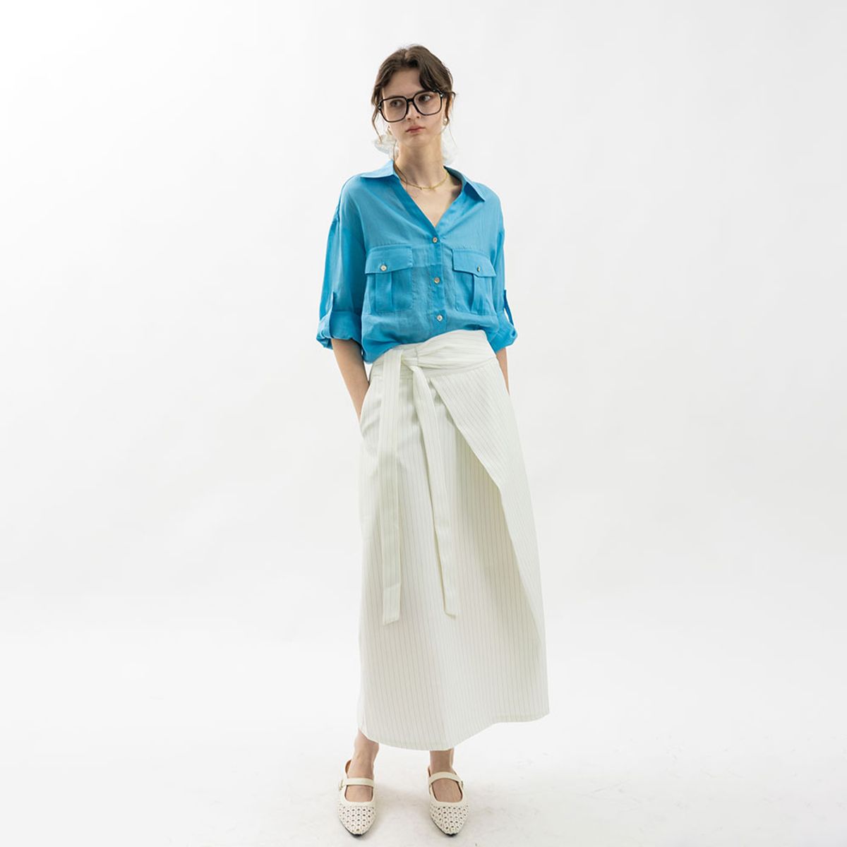 웬스데이딜라잇(WEDNESDAY DELIGHT) WD_Stripe wrap midi skirt_2color