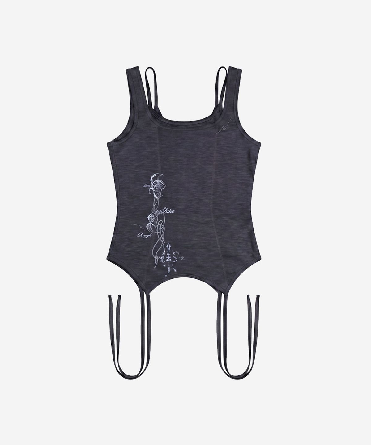 비엘알(BLR) Tattooed Graphic Layered Sleeveless Tank Top Black