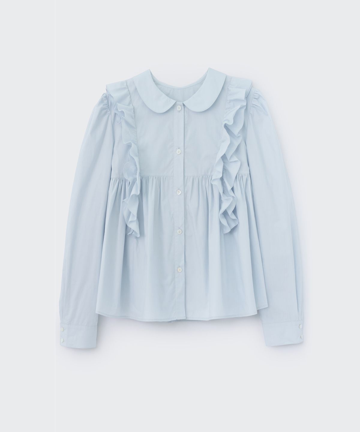 코스모스(COSMOSS) RUFFLE SHIRRING SHIRT (LIGHT BLUE)