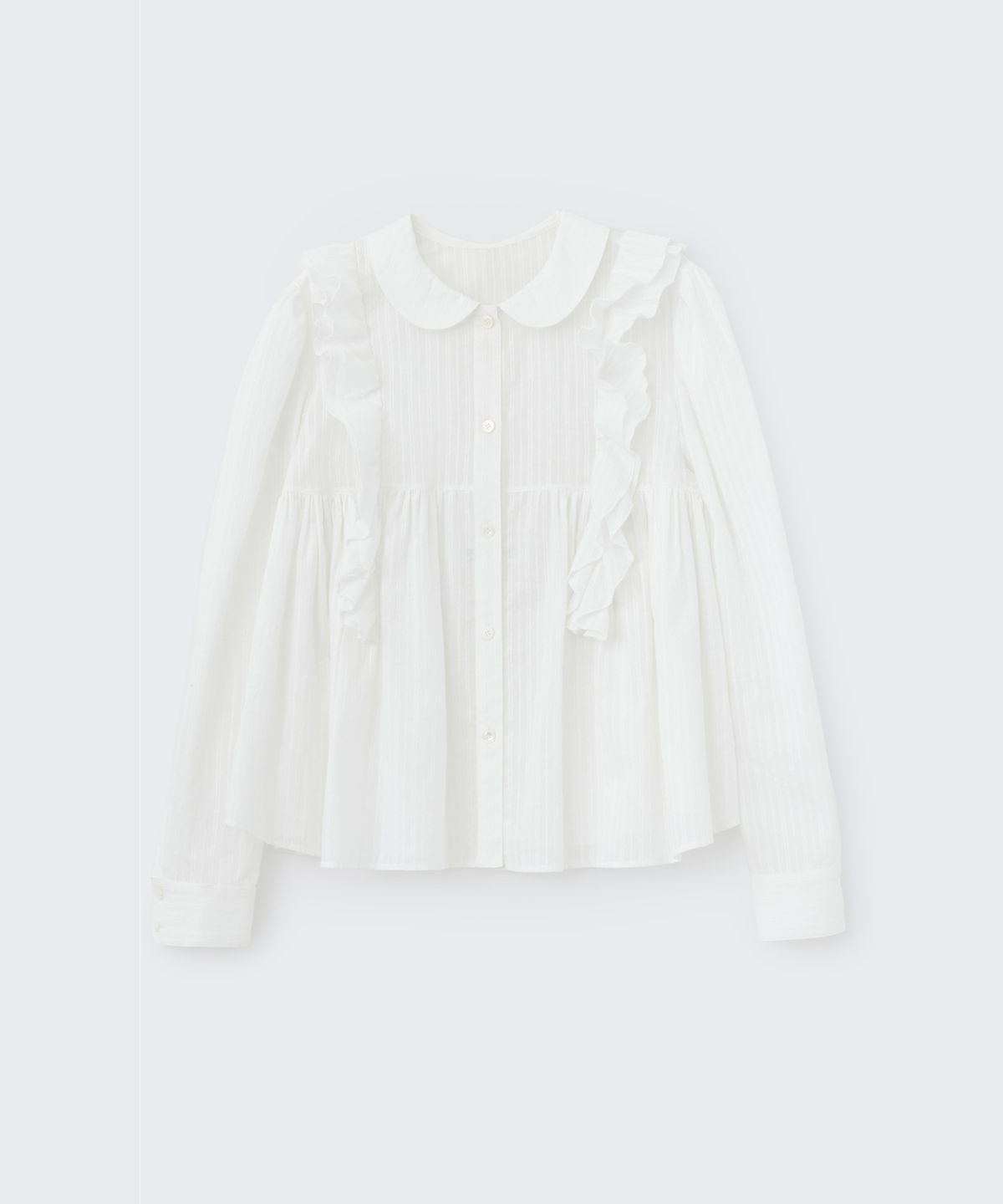 코스모스(COSMOSS) RUFFLE SHIRRING SHIRT (WHITE)