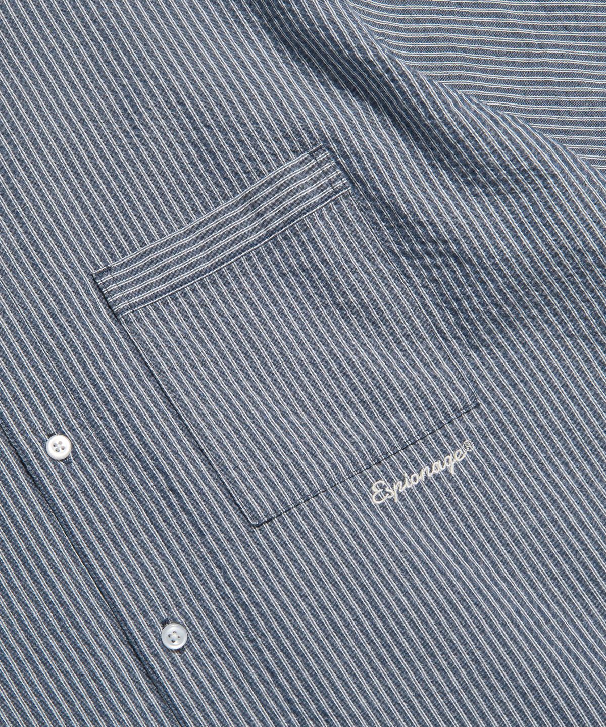 에스피오나지(ESPIONAGE) Stripe Seersucker Resort Shirt Navy