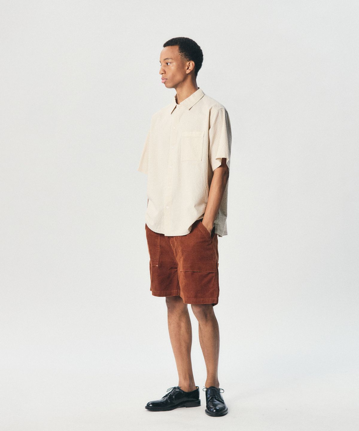 에스피오나지(ESPIONAGE) Stripe Seersucker Resort Shirt Ivory