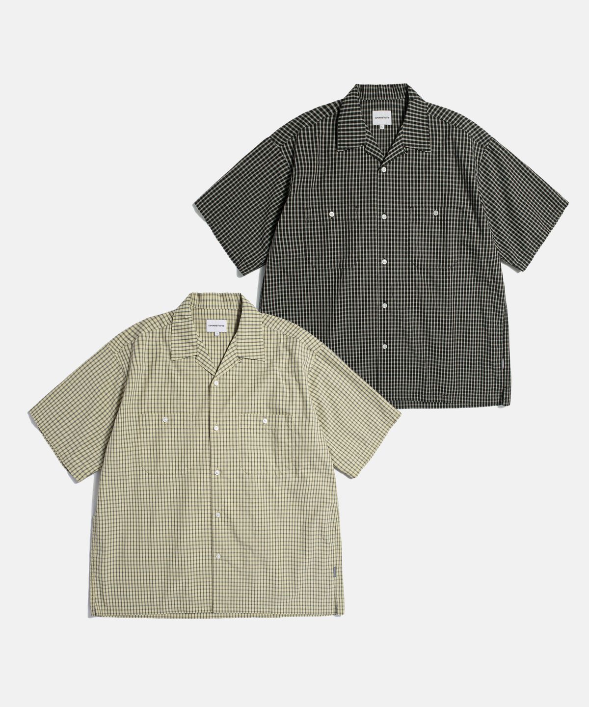 에스피오나지(ESPIONAGE) Double Grid 2 Pocket S/S Shirt Beige