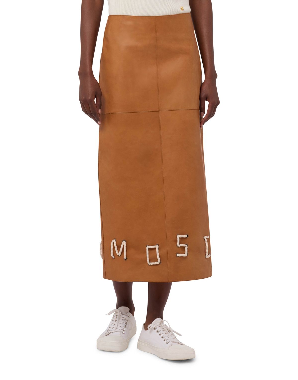 모스키노(MOSCHINO) 아일렛 디테일 레더 스커트