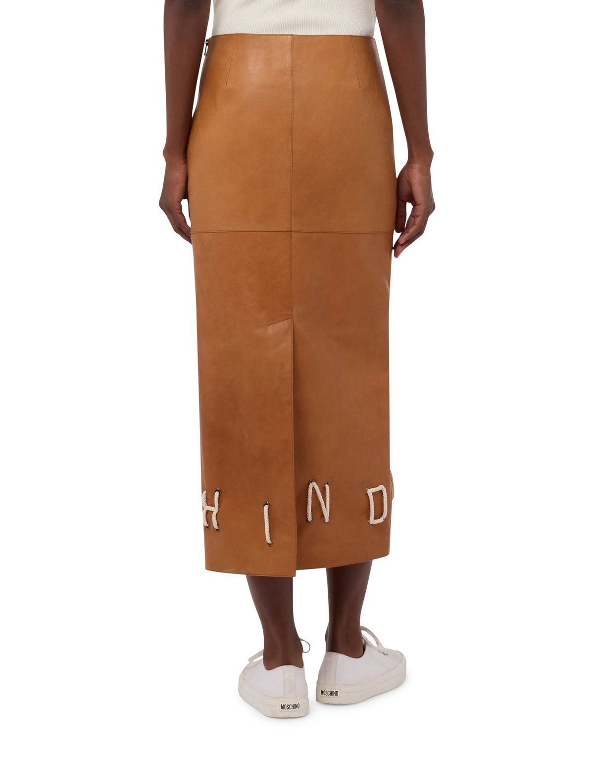 모스키노(MOSCHINO) 아일렛 디테일 레더 스커트