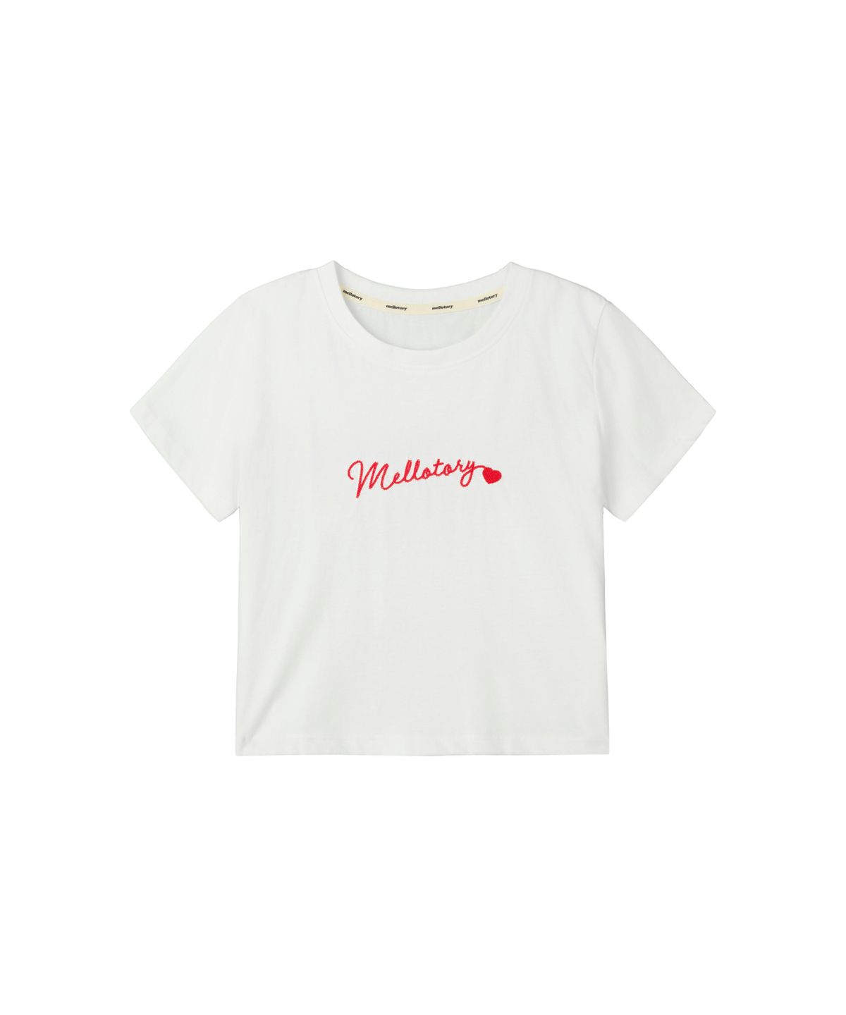 멜로토리(MELLOTORY) 자수 크롭 반팔 티셔츠 (2color)