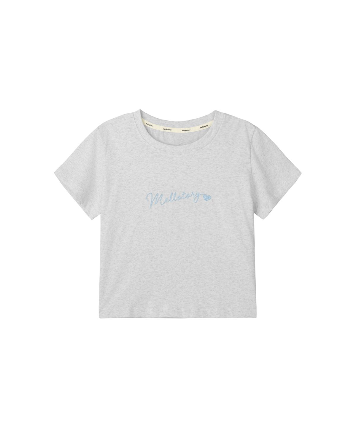 멜로토리(MELLOTORY) 자수 크롭 반팔 티셔츠 (2color)