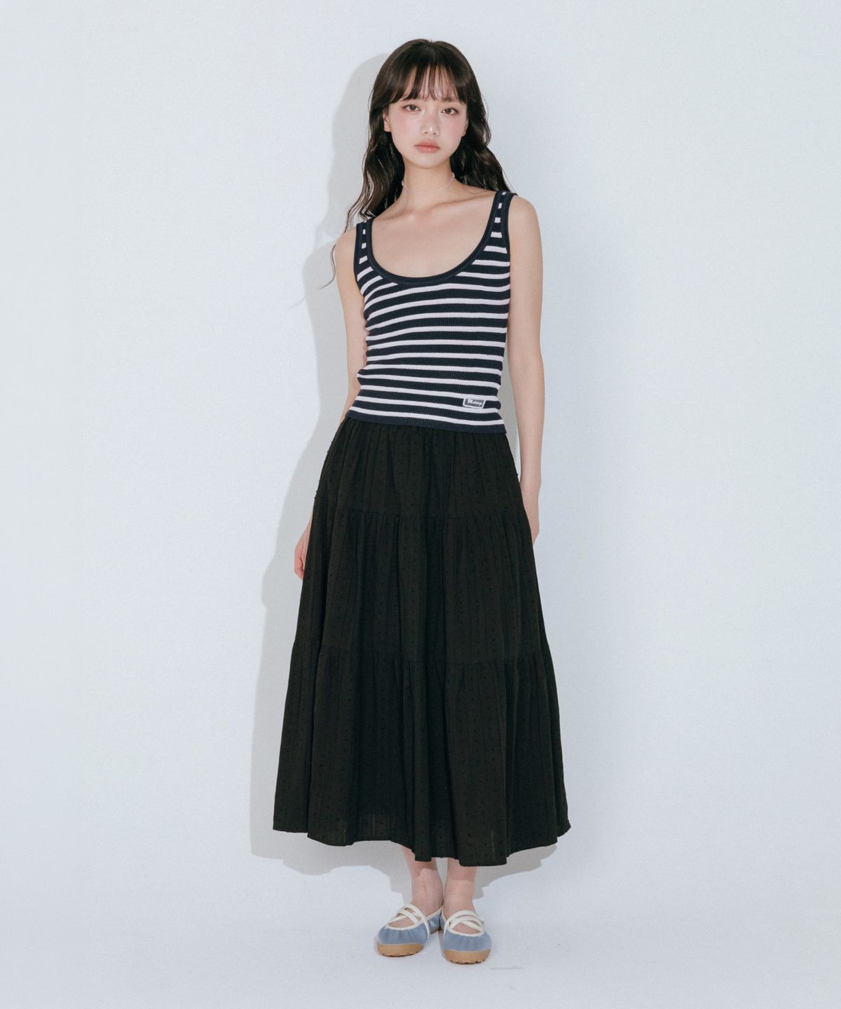 멜로토리(MELLOTORY) 도트 레이어드 롱 스커트 (2color)