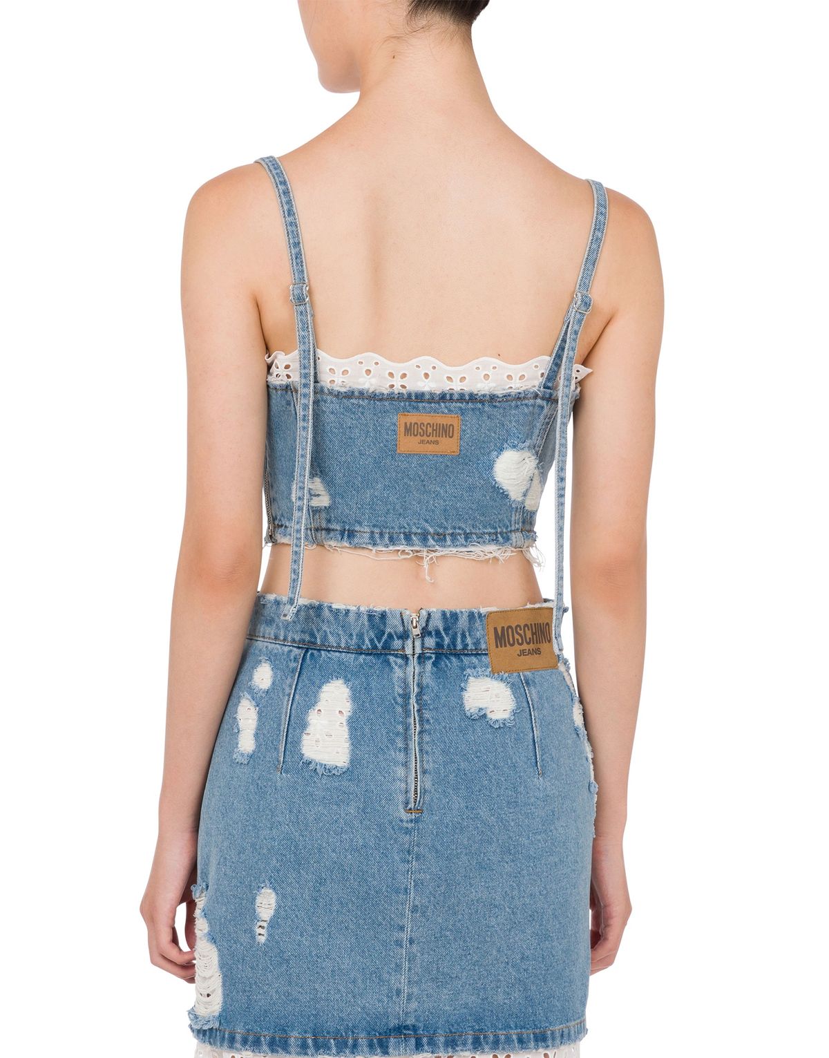 모스키노(MOSCHINO) 진스 앙글레즈 코튼 데님 크롭 탑