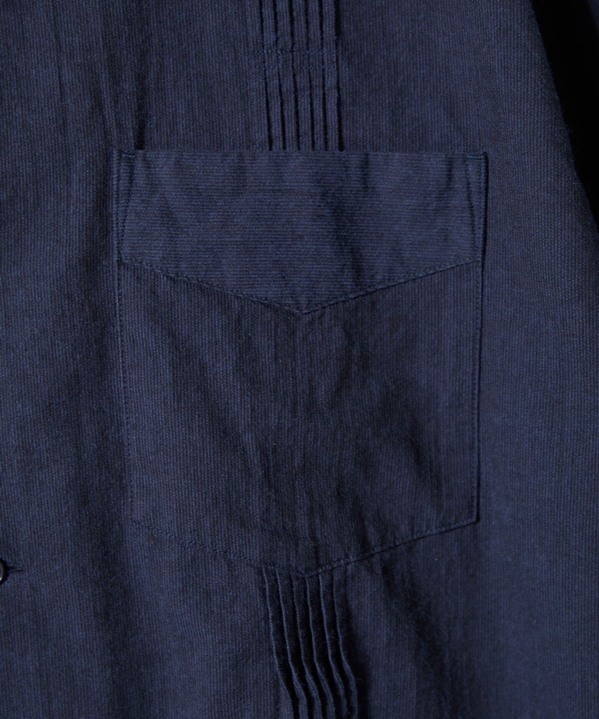 홀리선(HORLISUN) Pleats Havana Stripe Shirt Navy