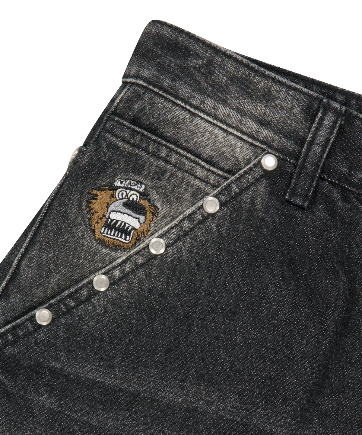 위캔더스(WKNDRS) [WKNDRS x GWAXNG] DULLY STUDDED DENIM PANTS (BLACK)