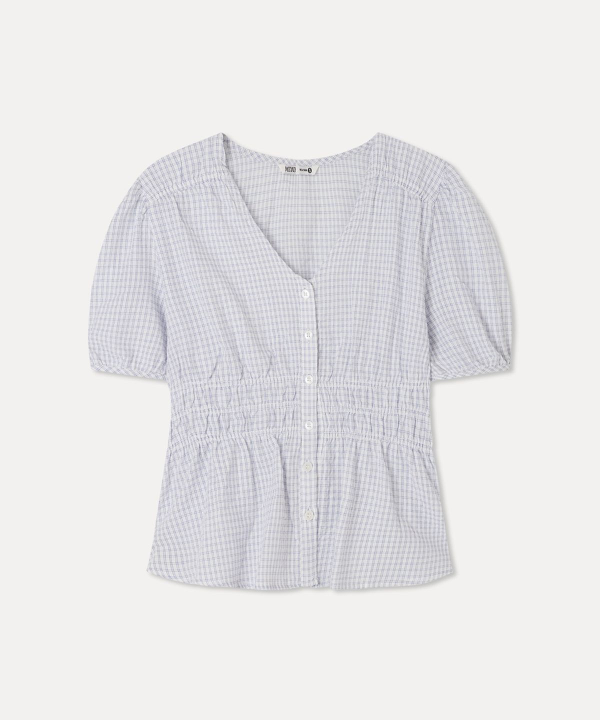 미쏘(MIXXO) V넥 셔링 블라우스 RE BLG412G_MIWBWG61QG
