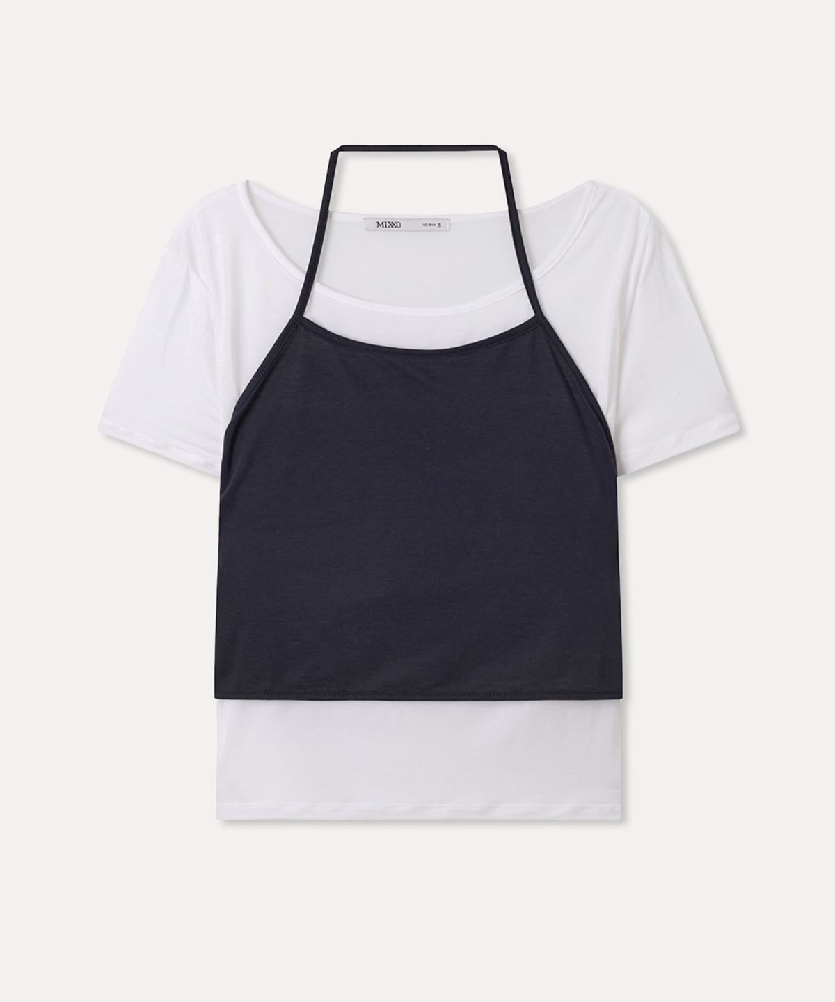 미쏘(MIXXO) 타이 홀터 레이어드 티셔츠_MIWHWG539A