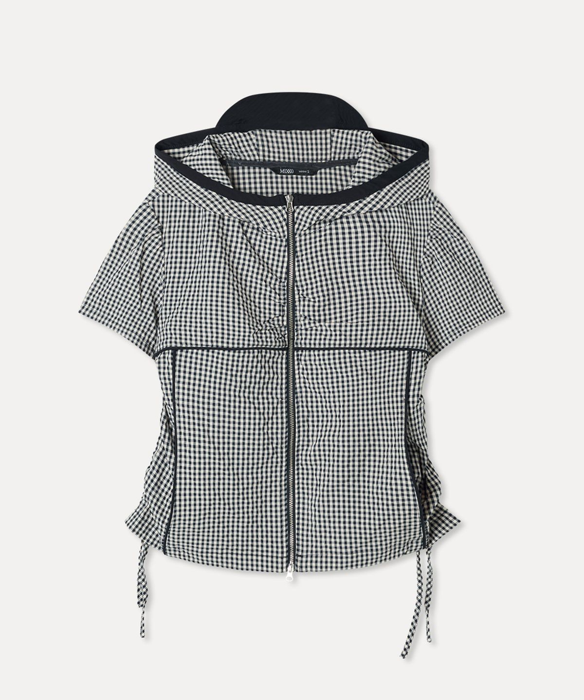 미쏘(MIXXO) 후드 체크 반팔 점퍼_MIWJJG701G