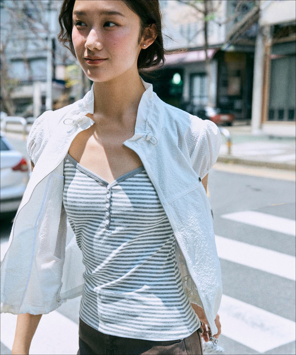 미쏘(MIXXO) 캡 소매 반팔 점퍼_MIWJJG711C