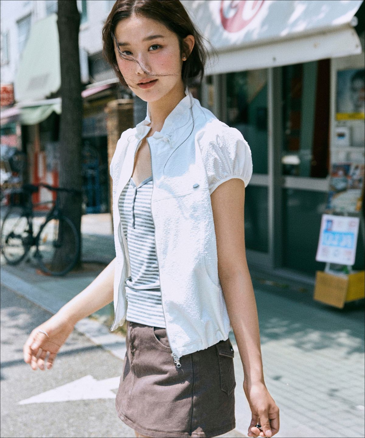 미쏘(MIXXO) 캡 소매 반팔 점퍼_MIWJJG711C