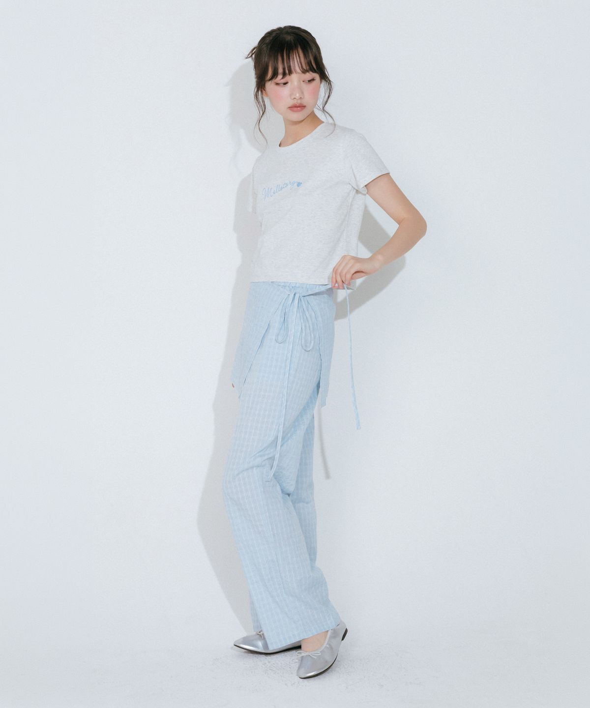 멜로토리(MELLOTORY) 체크 랩 레이어드 팬츠 (2color)
