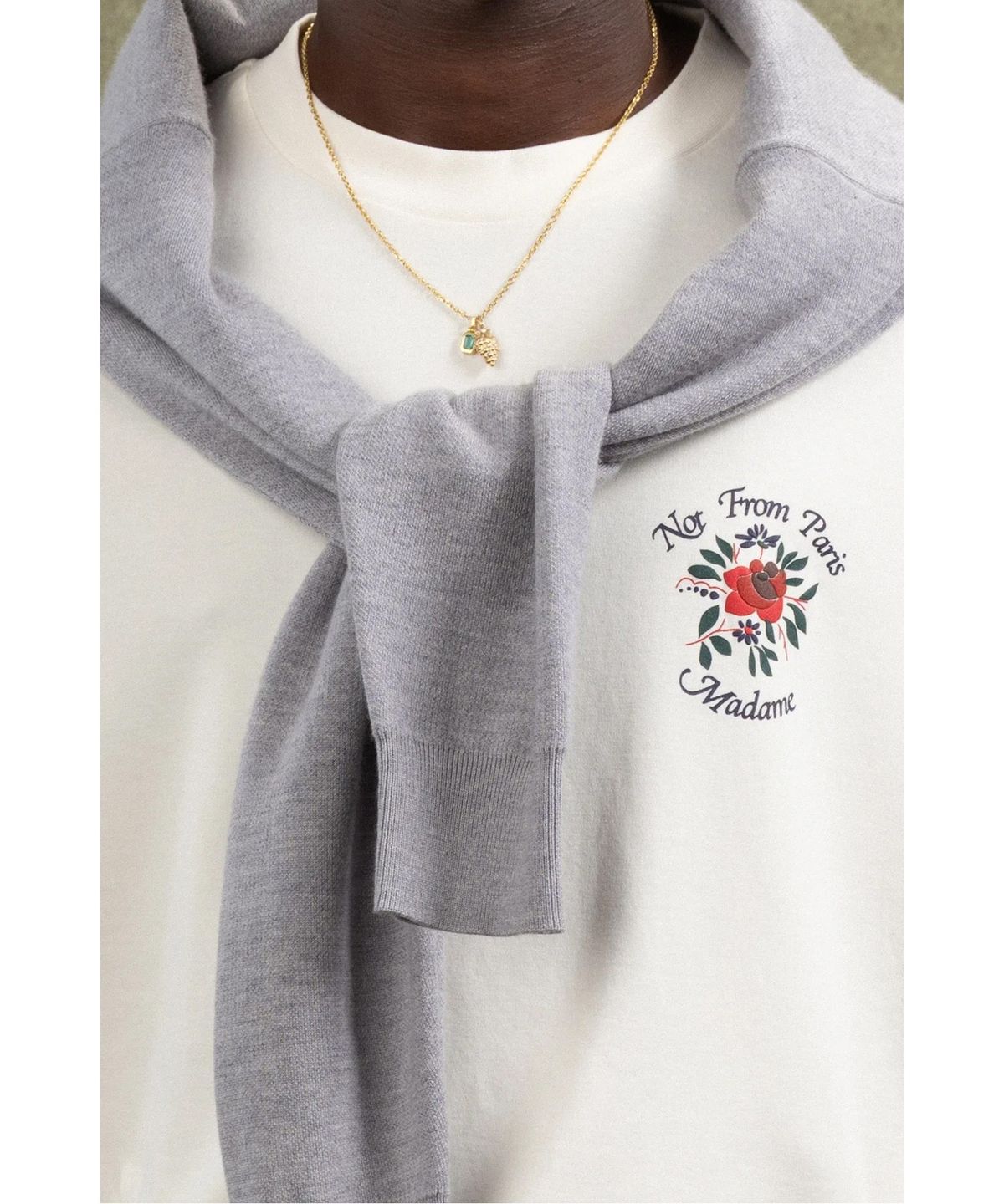 드롤드무슈(DROLE DE MONSIEUR) 로즈 슬로건 롱슬리브 티셔츠 T-Shirt Manches Longues Slogan Rose D0TBS26200WHM