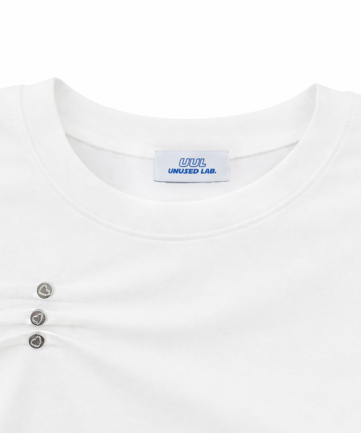 언유즈랩(UNUSEDLAB) 트리플 하트 우먼즈 반팔 티셔츠 [화이트]