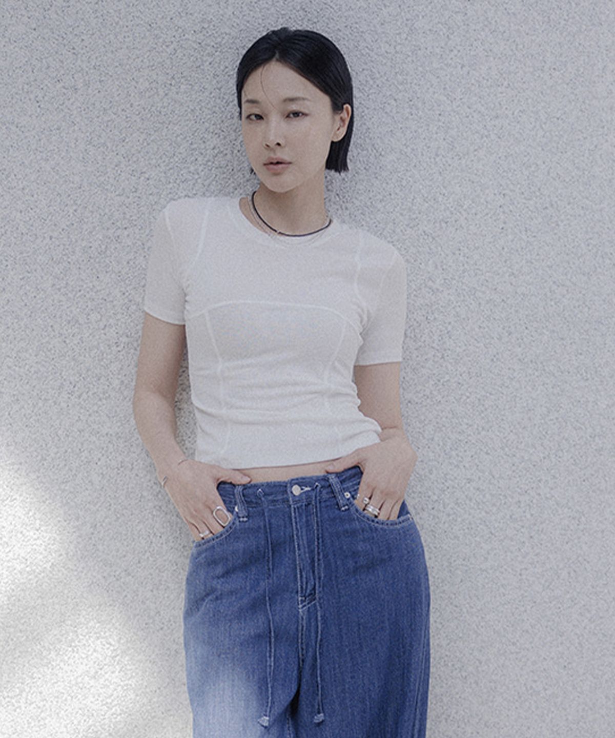 메무아(MEMUA) 밸런스업 라인 하프 티셔츠(딥카키)