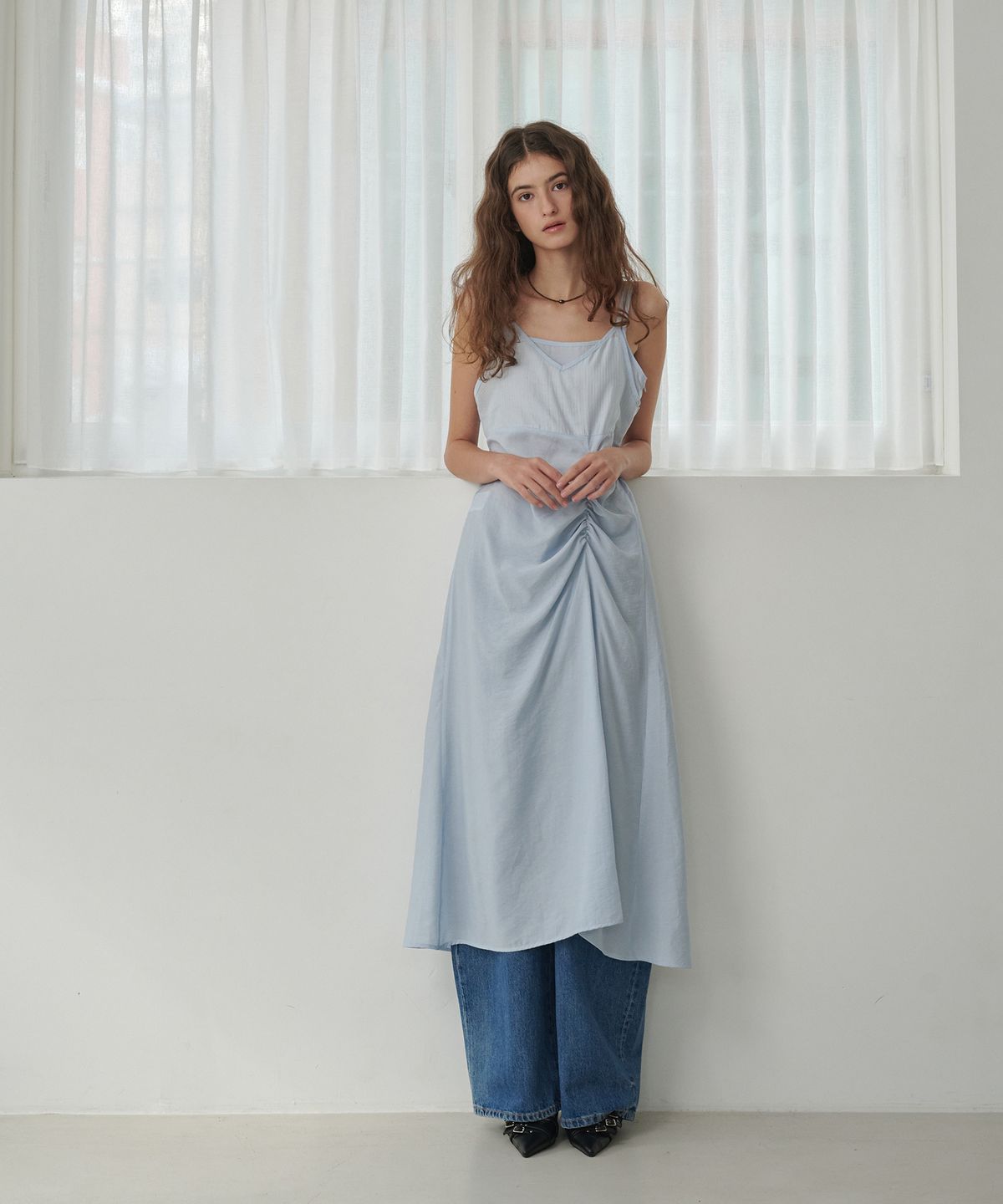마롯(MARROT) Sheer Striped Slip Dress_Skyblue